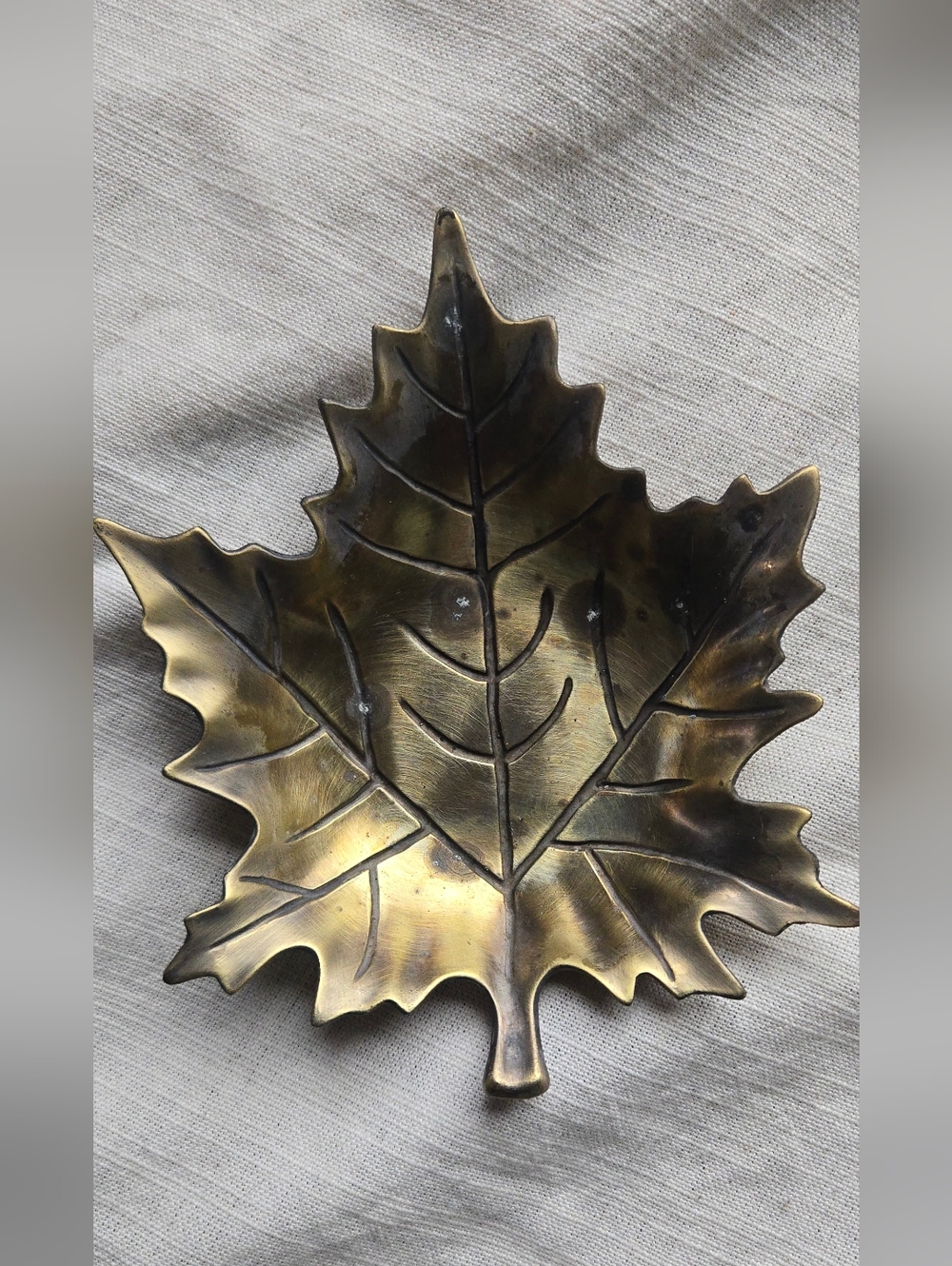 Vintage Brass Maple Leaf Trinket Dish